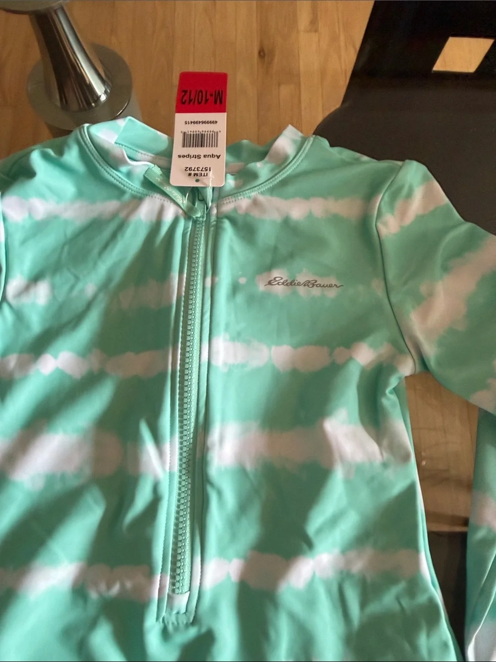 Girls' Teal Striped Long-Sleeve Rash Guard & Colorful Stripe Swim Shorts Set